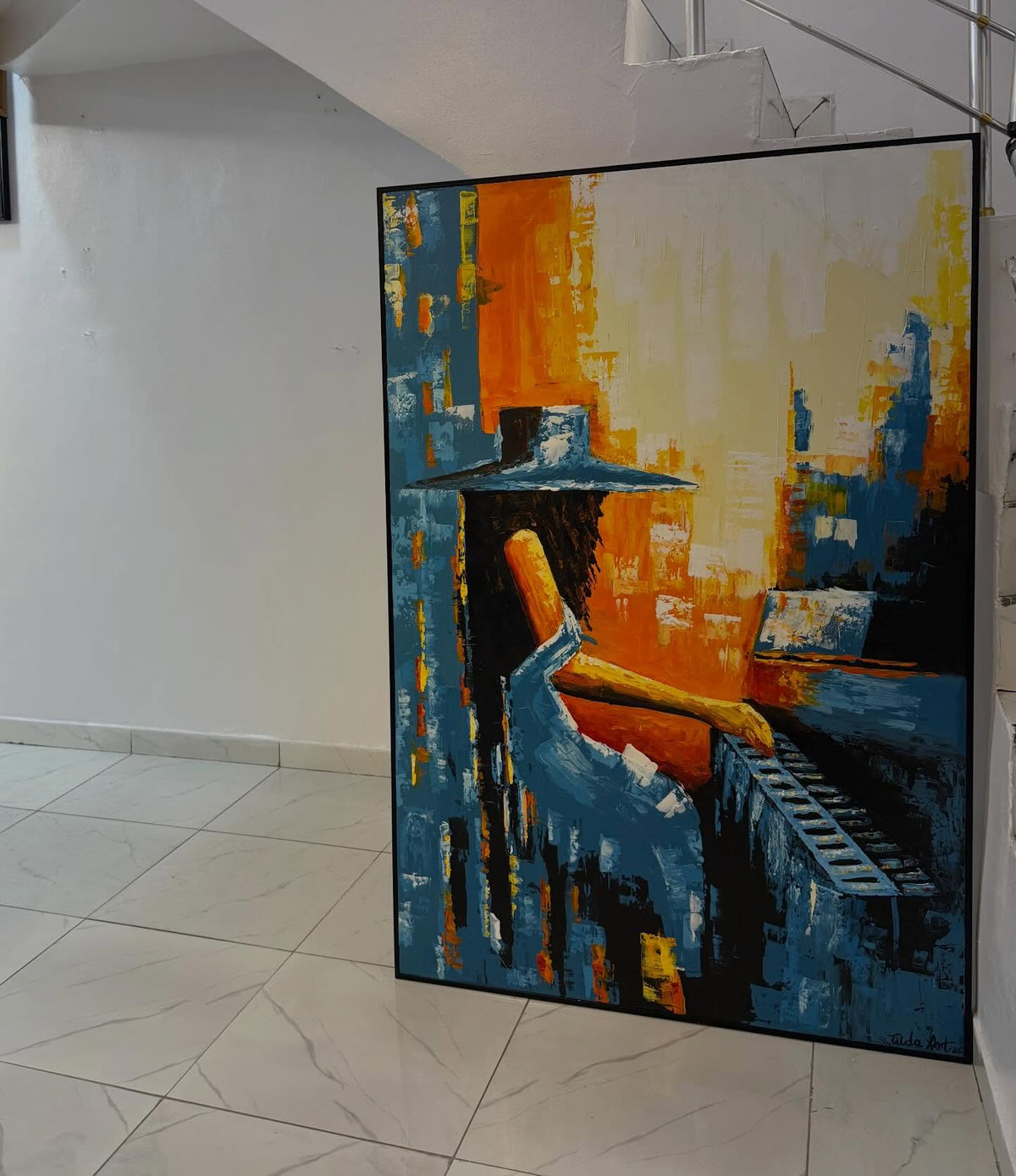 Harmony in Motion – Hand-Painted Abstract Pianist Acrylic Canvas (6ft × 4ft)
