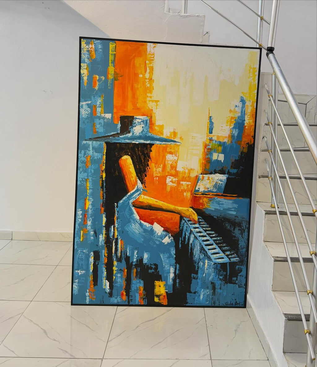 Harmony in Motion – Hand-Painted Abstract Pianist Acrylic Canvas (6ft × 4ft)