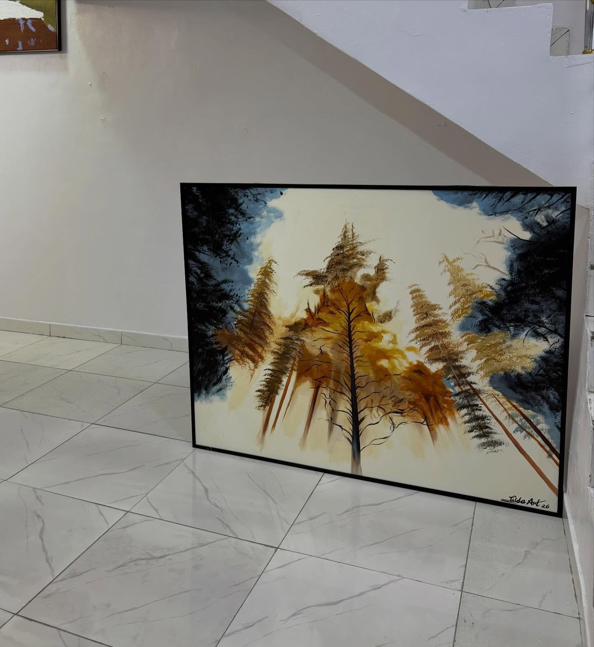 Golden Canopy – Hand-Painted Forest Landscape Acrylic Canvas (5ft × 4ft)
