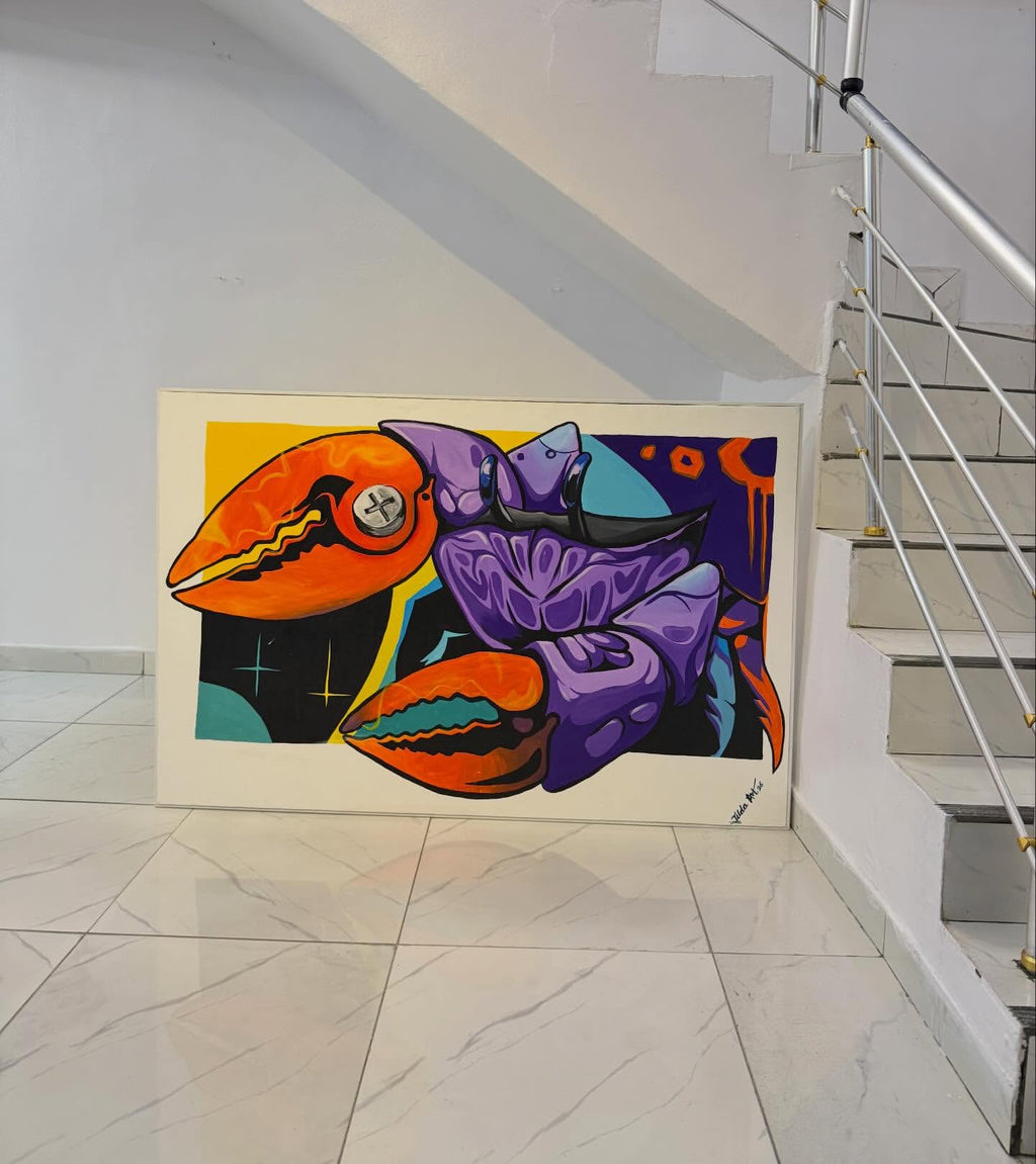 Crimson Claw – Hand-Painted Pop Art Crab Acrylic Canvas (5ft × 3ft)