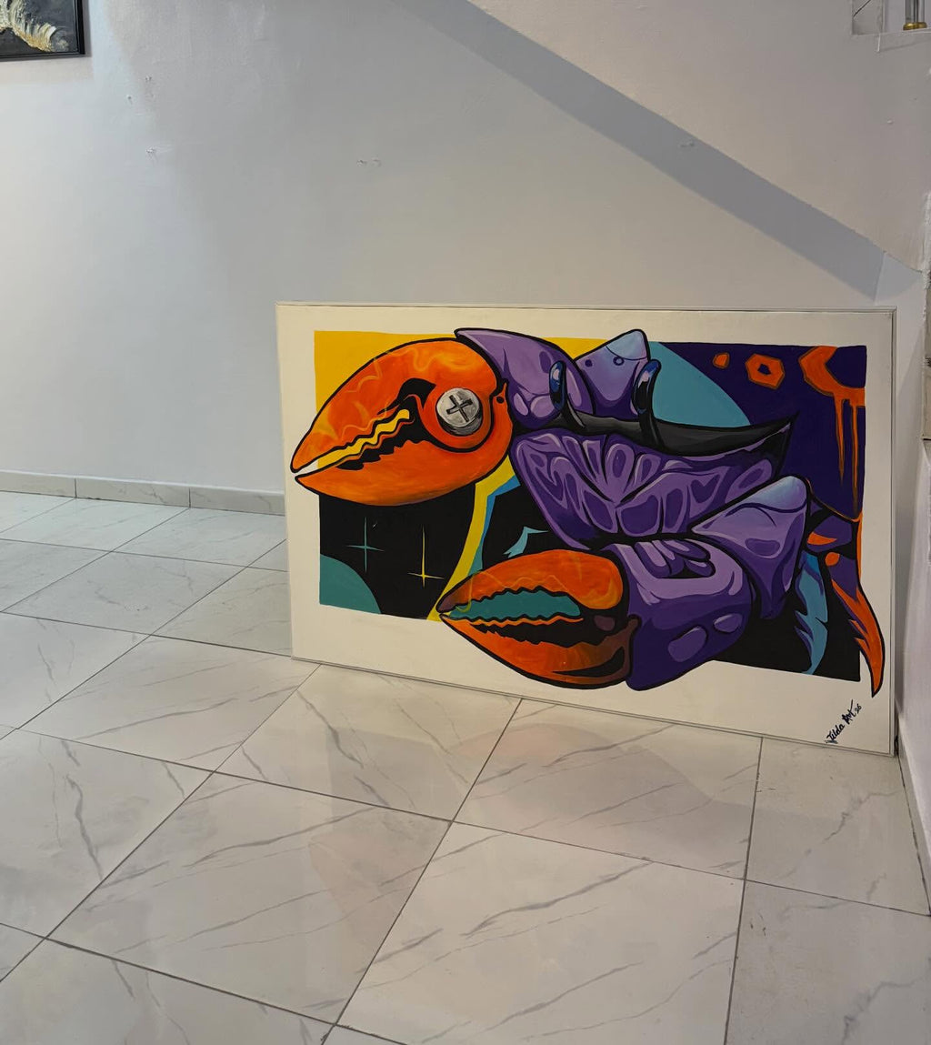 Crimson Claw – Hand-Painted Pop Art Crab Acrylic Canvas (5ft × 3ft)