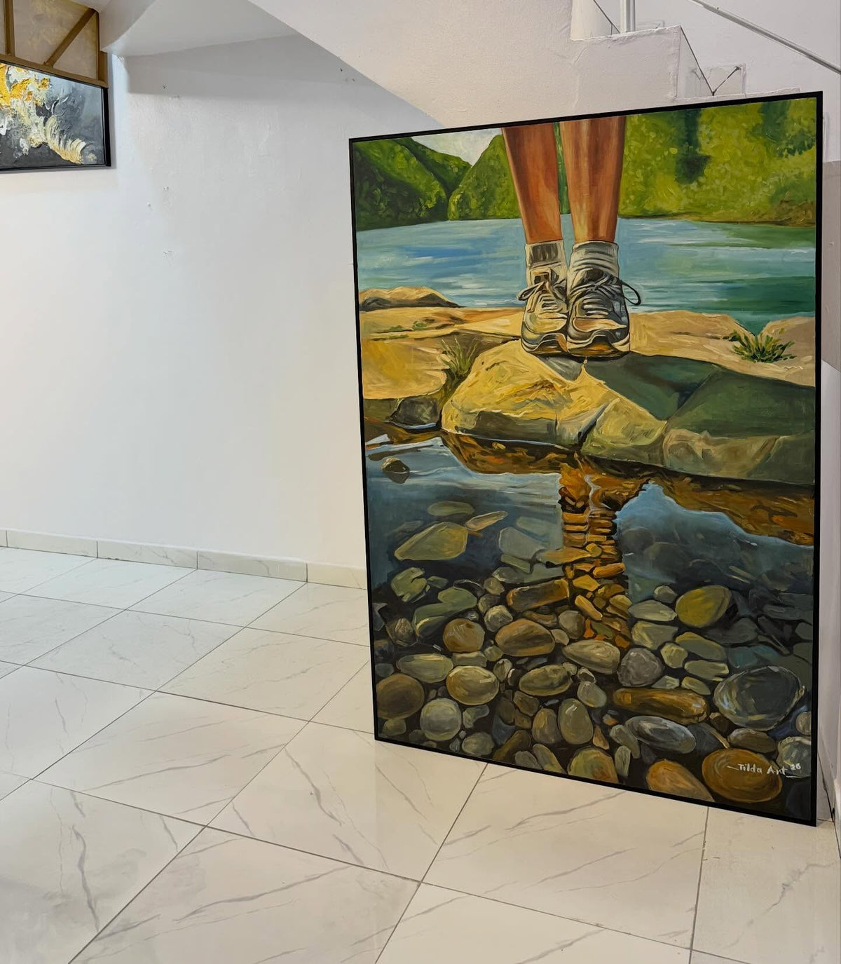Reflections of the Journey – Hand-Painted Riverside Landscape Acrylic Canvas (6ft × 4ft)